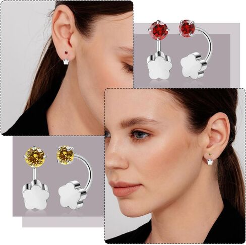 Tiny 3mm Birthstone Earrings Small Huggie Half Hoop Earrings with Flower Flat Back for Women Girls，G23 Hypoallergenic Minimalist Tiny Cartilage Earring (Gold, October- Pink Tourmaline) in Kuwait