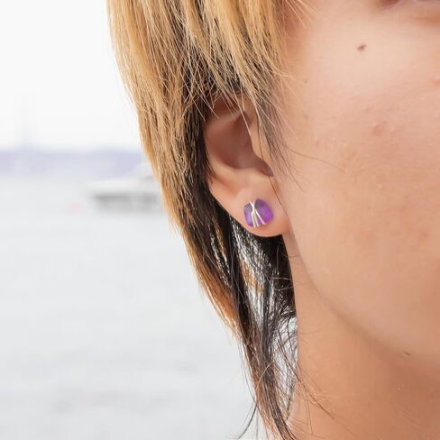 Sea Glass Earrings S990 Sterling Silver Hypoallergenic Handmade Stud Post Earrings Beach Glass Fashion Statement Handcraft Jewelry for Women Girls (L, Purple) in Kuwait