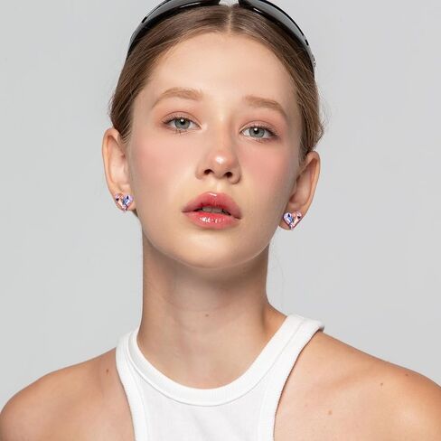 أقراط القلب الوردي أقراط زركونيا مكعبة أقراط فضية أقراط كريستال أقراط جوهرة الميلاد أقراط مضادة للحساسية للنساء هدايا in Kuwait