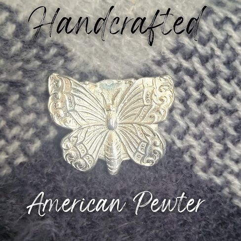 Pewter Butterfly Scarf Pin - Magnetic Back Closure No holes in Clothes - Gift Packaged Included - Small Gift for Friends, Teachers, Coworkers - Handcrafted in USA in Saudi Arabia