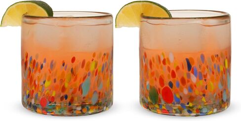 أكواب المشروبات Twine Segunda Vida Artistico Tumblers، مجموعة نظارات المكسيك هدايا بار الكوكتيل المنزلي، زجاج معاد تدويره بنسبة 100%، متعدد الألوان 10oz مجموعة من 2 in Saudi Arabia