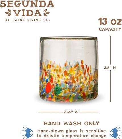 أكواب المشروبات Twine Segunda Vida Artistico Tumblers، مجموعة نظارات المكسيك هدايا بار الكوكتيل المنزلي، زجاج معاد تدويره بنسبة 100%، متعدد الألوان 10oz مجموعة من 2 in Saudi Arabia