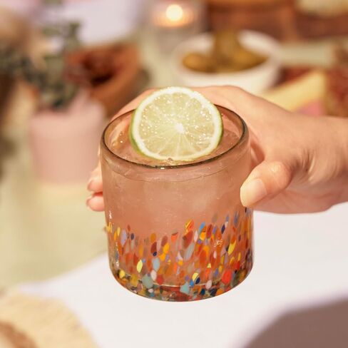 أكواب المشروبات Twine Segunda Vida Artistico Tumblers، مجموعة نظارات المكسيك هدايا بار الكوكتيل المنزلي، زجاج معاد تدويره بنسبة 100%، متعدد الألوان 10oz مجموعة من 2 in Saudi Arabia