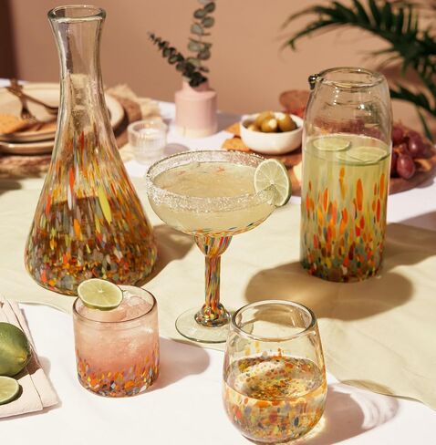 أكواب المشروبات Twine Segunda Vida Artistico Tumblers، مجموعة نظارات المكسيك هدايا بار الكوكتيل المنزلي، زجاج معاد تدويره بنسبة 100%، متعدد الألوان 10oz مجموعة من 2 in Saudi Arabia