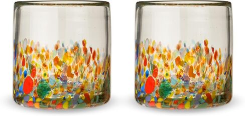 أكواب المشروبات Twine Segunda Vida Artistico Tumblers، مجموعة نظارات المكسيك هدايا بار الكوكتيل المنزلي، زجاج معاد تدويره بنسبة 100%، متعدد الألوان 10oz مجموعة من 2 in Saudi Arabia