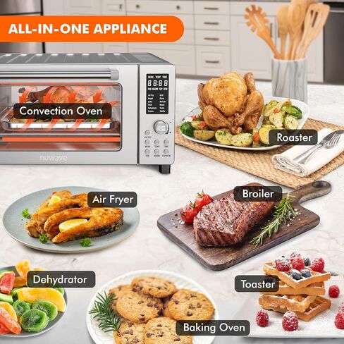 Nuwave Bravo Pro Smart Air Fryer Toaster Oven Combo، كونترتوب فرن حراري Airfryer، وظائف 12 في 1 مع تقنية أسرع وحتى هش، 1800 واط، 50-450 درجة فهرنهايت، خالية من PFAS، 21QT، قرفة in Saudi Arabia