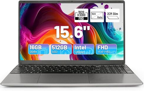 كمبيوتر محمول AEEZO، كمبيوتر محمول مقاس 15.6 بوصة، شاشة FHD 1080 بكسل، معالجات Intel Celeron N5095، 16 جيجابايت DDR4 512 جيجابايت SSD، 2.4G/5G WiFi، بلوتوث 4.2، Mini-HDMI in Kuwait