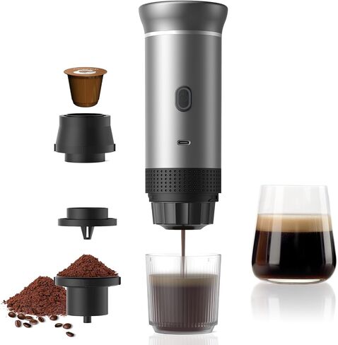 Zcyge Portable Coffee Maker Espresso Machines, Mini Travel Camping Coffee Makers, Battery Portable Espresso Self-Heating Car Coffee Maker With Ground Coffee & NS Capsule in Saudi Arabia