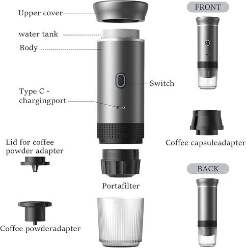 Zcyge Portable Coffee Maker Espresso Machines, Mini Travel Camping Coffee Makers, Battery Portable Espresso Self-Heating Car Coffee Maker With Ground Coffee & NS Capsule in Saudi Arabia
