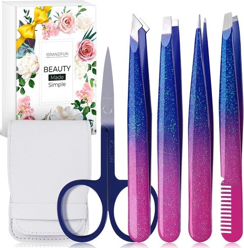 Tweezer Set for Women - Professional Precision Tweezers for Eyebrows, Facial Hair, Ingrown Hairs - Travel Grooming Kit, Stocking Stuffer in Saudi Arabia