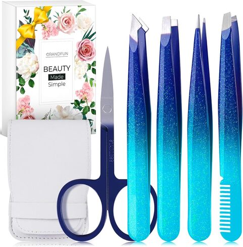 Tweezer Set for Women - Professional Precision Tweezers for Eyebrows, Facial Hair, Ingrown Hairs - Travel Grooming Kit, Stocking Stuffer in Saudi Arabia