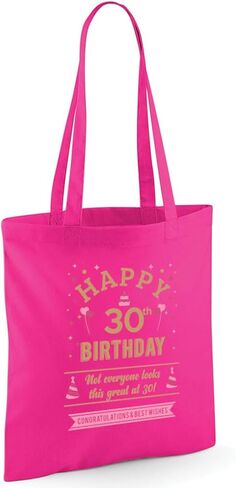 30th Birthday Gift Bag for Men Women Funny Gift Tote Shopping Bag Happy Birthday Keepsake Age 30 Present 15 inches x 16.5 inches (Pink, New Birthday Gift Bag) in Kuwait