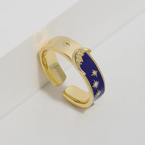 Meissa Celestial Sun and Moon Ring for Women 925 Sterling Silver Statement Ring Boho Jewelry Gold Plated Vintage Ring Size Adjustable Gold Band Thumb Ring Gift for Women Girls, Gold in Kuwait