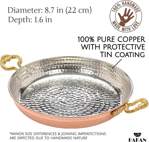 Hakan Copper Round Chef Pan | Traditional Ottoman Style Handmade Copper Frying Pan | Authentic Design Copper Cookware | Hand-Crafted Hammered Copper Sahan | Turkish Egg Omelet Skillet, 7" in Saudi Arabia