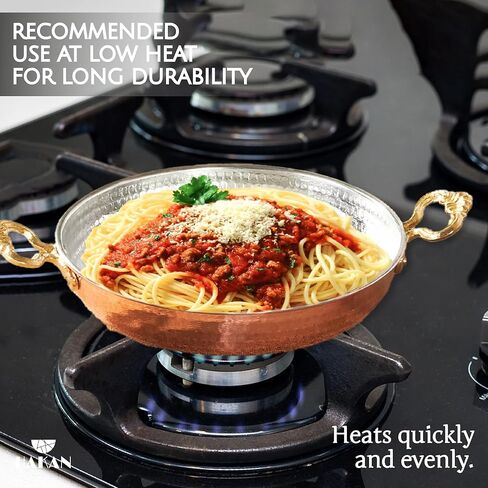 Hakan Copper Round Chef Pan | Traditional Ottoman Style Handmade Copper Frying Pan | Authentic Design Copper Cookware | Hand-Crafted Hammered Copper Sahan | Turkish Egg Omelet Skillet, 7" in Kuwait