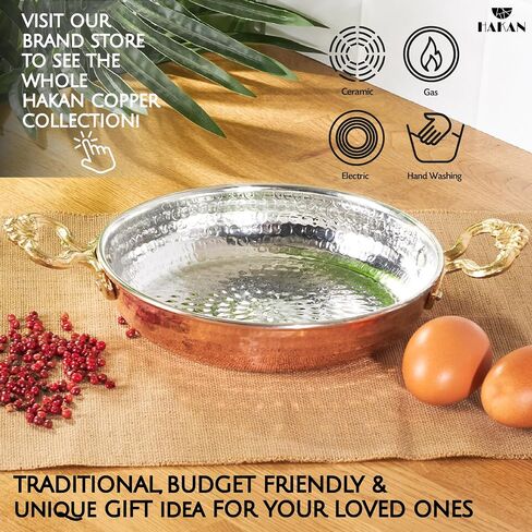 Hakan Copper Round Chef Pan | Traditional Ottoman Style Handmade Copper Frying Pan | Authentic Design Copper Cookware | Hand-Crafted Hammered Copper Sahan | Turkish Egg Omelet Skillet, 7" in Saudi Arabia