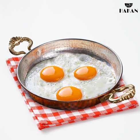 Hakan Copper Round Chef Pan | Traditional Ottoman Style Handmade Copper Frying Pan | Authentic Design Copper Cookware | Hand-Crafted Hammered Copper Sahan | Turkish Egg Omelet Skillet, 7" in Kuwait