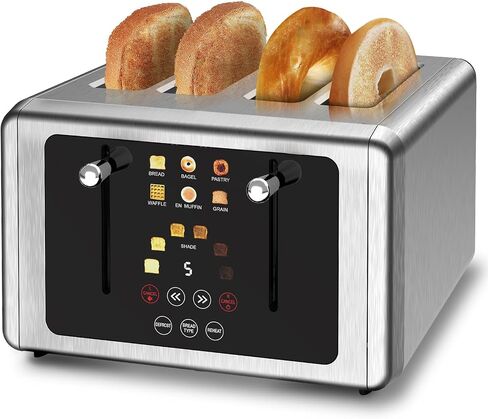 4 Slice Toaster, Touchscreen & Dual Independent Control Panel，5 Basic Functions & Digital Countdown Toasters, 6 Shade Settings＆6 Bread Types, Smart Bread Toaster Mute/Screen-Off,Silver in Saudi Arabia