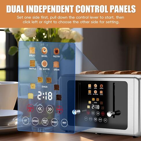 4 Slice Toaster, Touchscreen & Dual Independent Control Panel，5 Basic Functions & Digital Countdown Toasters, 6 Shade Settings＆6 Bread Types, Smart Bread Toaster Mute/Screen-Off,Silver in Saudi Arabia