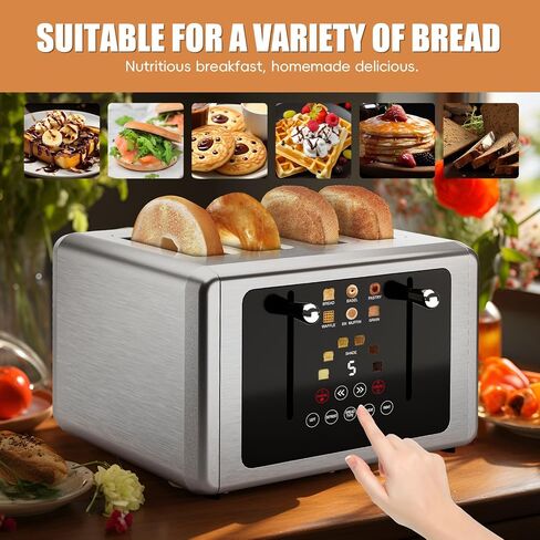 4 Slice Toaster, Touchscreen & Dual Independent Control Panel，5 Basic Functions & Digital Countdown Toasters, 6 Shade Settings＆6 Bread Types, Smart Bread Toaster Mute/Screen-Off,Silver in Saudi Arabia