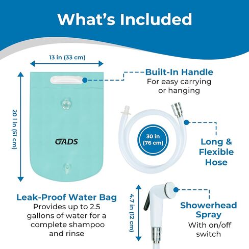 Portable Hair Washing Station, 2.5 GL Bedside Shower Water Bag for Hair Washing in Bed, Use with Inflatable Shampoo Basin, Inflatable Hair Washing Basin, Inflatable Bathtub - Blue in Saudi Arabia
