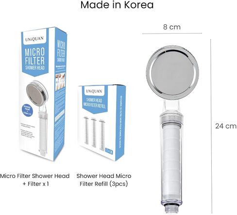 High Pressure Micro Filter Shower Head, Soften Hard Water, Easy Installation,Universal Fit, Eco-Friendly, Visible Filter, Made in Korea (Uniquan Shower Head Micro Filter Refill (3pcs)) in Saudi Arabia