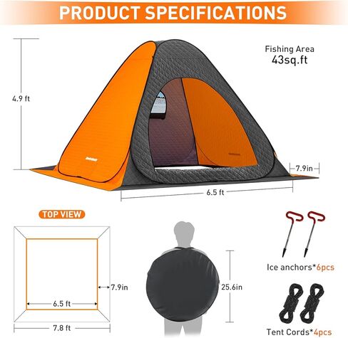 خيمة صيد الجليد من QualyQualy قابلة للطي بالكامل، مأوى محمول لصيد الأسماك على الجليد معزول كوخ صيد على الجليد لشخص أو شخصين، كوخ صيد على الجليد مع حقيبة حمل ونوافذ ومرساة in Kuwait