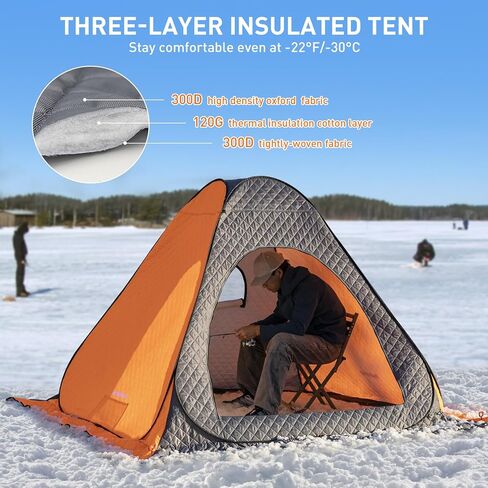 خيمة صيد الجليد من QualyQualy قابلة للطي بالكامل، مأوى محمول لصيد الأسماك على الجليد معزول كوخ صيد على الجليد لشخص أو شخصين، كوخ صيد على الجليد مع حقيبة حمل ونوافذ ومرساة in Kuwait