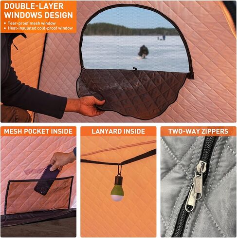 خيمة صيد الجليد من QualyQualy قابلة للطي بالكامل، مأوى محمول لصيد الأسماك على الجليد معزول كوخ صيد على الجليد لشخص أو شخصين، كوخ صيد على الجليد مع حقيبة حمل ونوافذ ومرساة in Kuwait