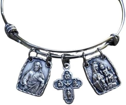 Scapular Bracelet, Stainless Steel Bangle, Our Lady of Mount Carmel, Sacred Heart of Jesus Medal, Catholic Bangle, Confirmation, Godmother in Saudi Arabia