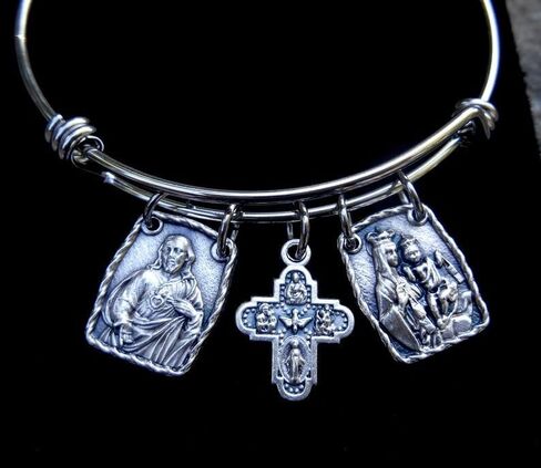 Scapular Bracelet, Stainless Steel Bangle, Our Lady of Mount Carmel, Sacred Heart of Jesus Medal, Catholic Bangle, Confirmation, Godmother in Saudi Arabia