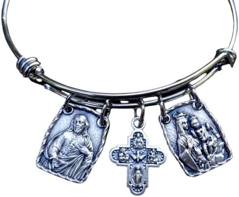 Scapular Bracelet, Stainless Steel Bangle, Our Lady of Mount Carmel, Sacred Heart of Jesus Medal, Catholic Bangle, Confirmation, Godmother in Saudi Arabia