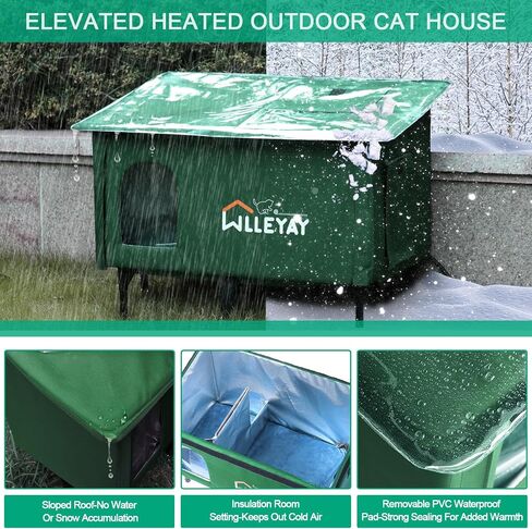 Upgraded Extra Large Size Heated Cat House for Outside Winter, 24.5'' Insulated Outdoor Weatherproof Elevated Cat Shelter with Heater, Waterproof Cover, Roof Window for Feral Barn Cat Stray Kitty in Saudi Arabia