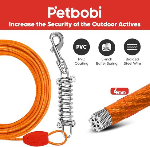 كابل ووتاد ربط الكلاب من بيتبوبي - كابل عالي التحمل بطول 30 قدمًا مزود بزنبرك، خالٍ من التشابك، ووتد أرضي مقاس 16 بوصة مع حقيبة حمل، مثالي لشاطئ التخييم في الفناء، يناسب الكلاب الصغيرة والمتوسطة والكبيرة التي يصل وزنها إلى 120 رطلًا in Kuwait