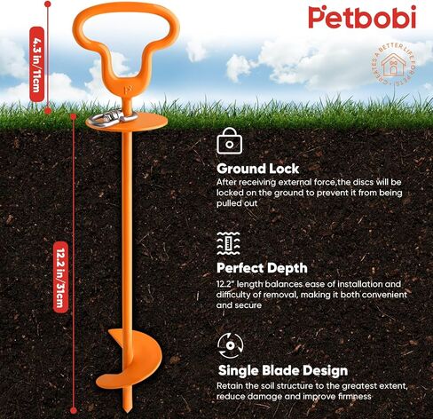 كابل ووتاد ربط الكلاب من بيتبوبي - كابل عالي التحمل بطول 30 قدمًا مزود بزنبرك، خالٍ من التشابك، ووتد أرضي مقاس 16 بوصة مع حقيبة حمل، مثالي لشاطئ التخييم في الفناء، يناسب الكلاب الصغيرة والمتوسطة والكبيرة التي يصل وزنها إلى 120 رطلًا in Kuwait