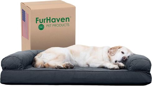 Furhaven Cooling Gel Dog Bed for Large Dogs w/ Removable Bolsters & Washable Cover, For Dogs Up to 95 lbs - Sherpa & Chenille Sofa - Cream, Jumbo/XL in Saudi Arabia