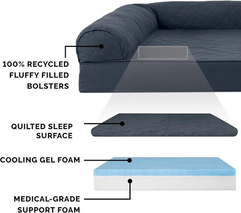 Furhaven Cooling Gel Dog Bed for Large Dogs w/ Removable Bolsters & Washable Cover, For Dogs Up to 95 lbs - Sherpa & Chenille Sofa - Cream, Jumbo/XL in Saudi Arabia