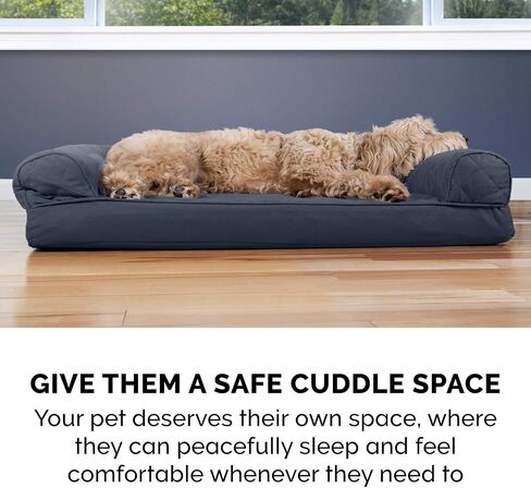 Furhaven Cooling Gel Dog Bed for Large Dogs w/ Removable Bolsters & Washable Cover, For Dogs Up to 95 lbs - Sherpa & Chenille Sofa - Cream, Jumbo/XL in Saudi Arabia