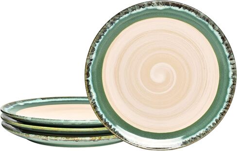 Bosmarlin Stoneware Dinner Plates, 10.5 inches, Set of 4 for Salad, Pasta, Dessert, Microwave and Dishwasher Safe (Green, 10.5 in) in Kuwait