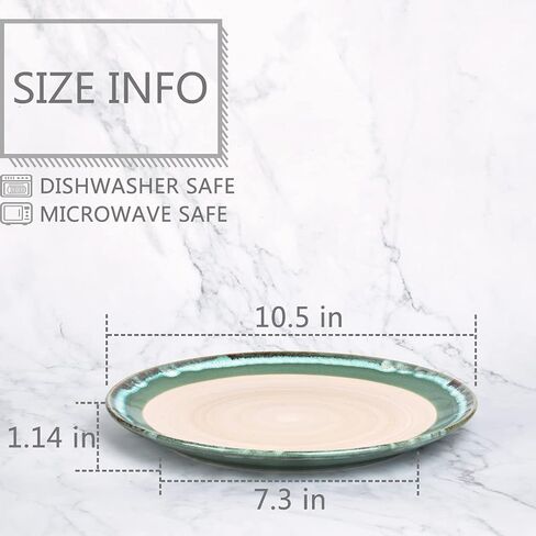 Bosmarlin Stoneware Dinner Plates, 10.5 inches, Set of 4 for Salad, Pasta, Dessert, Microwave and Dishwasher Safe (Green, 10.5 in) in Kuwait