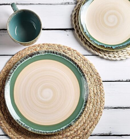 Bosmarlin Stoneware Dinner Plates, 10.5 inches, Set of 4 for Salad, Pasta, Dessert, Microwave and Dishwasher Safe (Green, 10.5 in) in Saudi Arabia