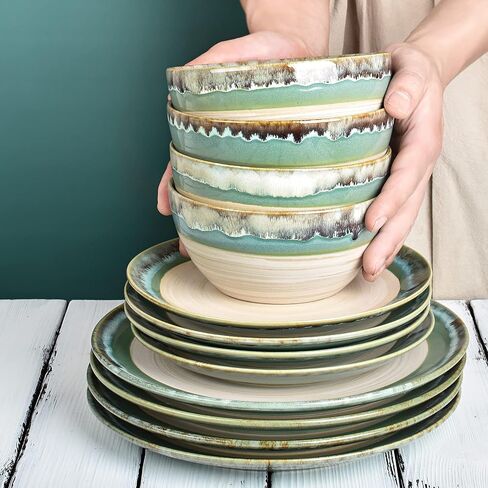 Bosmarlin Stoneware Dinner Plates, 10.5 inches, Set of 4 for Salad, Pasta, Dessert, Microwave and Dishwasher Safe (Green, 10.5 in) in Saudi Arabia