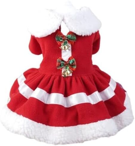 Christmas Dog Outfit,Red Puppy Dress for Small Dog Girl,Bow Knot Dog Santa Coat with Bells,Xmas Cat Apparel, Winter Pet Clothes (A, Medium) in Kuwait