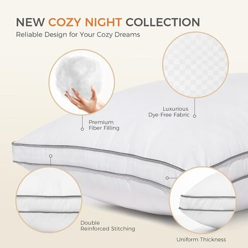 Sweetnight Bed Pillows Queen Size Set of 2, Fluffy Luxury Hotel Pillows Collection Gusseted for Neck and Shoulder, Side Back Stomach Sleeper Pillow, Cozy Night 18"X28" in Saudi Arabia