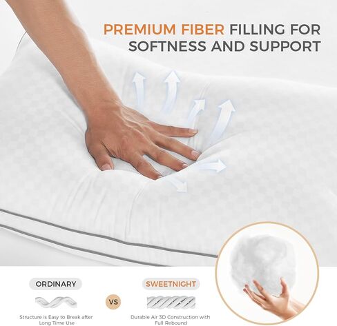 مجموعة وسائد سرير Sweetnight مقاس كوين مكونة من 2، مجموعة وسائد فندقية فاخرة منفوشة معززة للرقبة والكتف، وسادة نوم جانبية للبطن، ليلة مريحة 18 بوصة × 28 بوصة in Kuwait