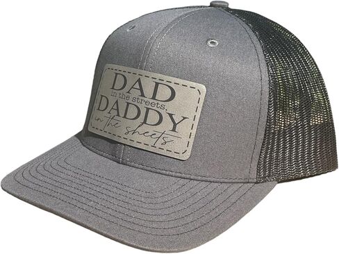 BUBBLEHEAD INK Handmade Adjustable Snapback Hat, Dad In The Streets Daddy In The Sheets Patch, Baseball Cap, Trucker, Mens, Womans, Headwear, Funny, Gift, USA, Tiktok, Inappropriate, (Charcoal/Blk) in Saudi Arabia
