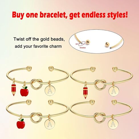 Teacher Appreciation Gifts Initial Charm DIY Bracelets, Back To School Teacher Gifts Christmas Gifts for Teachers, Cool Teacher Bracelet Teacher Accessories For Women(Letter A) in Saudi Arabia