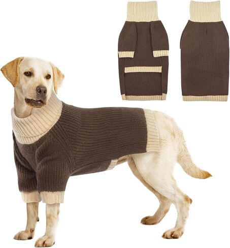 Dog Sweater XXXL, Turtleneck Sleeve Sweater with Leash Hole, Stretchy Christmas Sweaters for Large Dogs Male Female, Holiday Knitted Jumper for Husky, Golden Retriever, Doberman, Burgundy 3XL in Kuwait