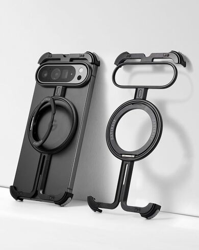 OATSBASF Bumper Case for Google Pixel 9 Pro XL, Invisible Magnetic O-Ring Stand Case, Minimalist Phone Case for Google Pixel 9 Pro XL, Frameless Case, Black in Kuwait