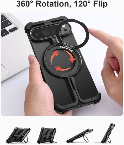 OATSBASF Bumper Case for Google Pixel 9 Pro XL, Invisible Magnetic O-Ring Stand Case, Minimalist Phone Case for Google Pixel 9 Pro XL, Frameless Case, Black in Kuwait